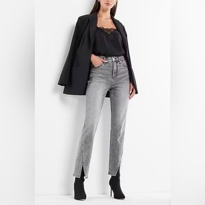Express High Waisted Vented Hem Straight Ankle Jeans